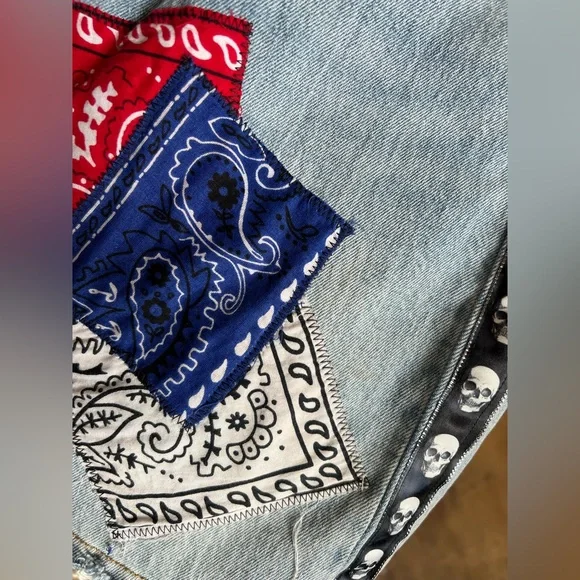 Harley Denim Patchwork Skirt with Bandana Accents - Picture 4 of 6